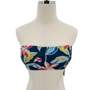 Splendid Womens Tropical Traveler Double Dip Bandeau Bikini Top Blue Floral XS